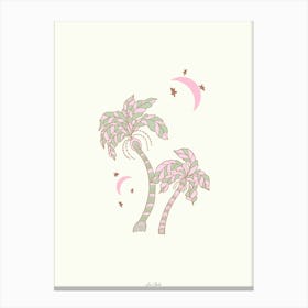 Pink Boho Palm Trees and Moon Canvas Print