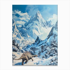 Stegosaurus Snowy Landscape Painting Canvas Print