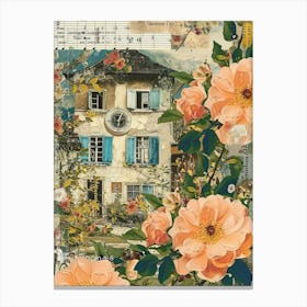 Peach Flowers Scrapbook Collage Cottage 1 Canvas Print