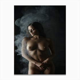 Nude Woman In Smoke Canvas Print