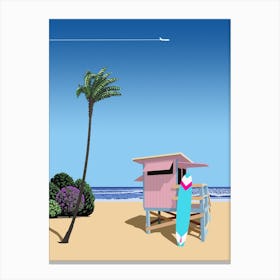 California, USA. Surf beach — City Pop art, retrowave/vaporwave poster, 80s, aesthetic poster Canvas Print
