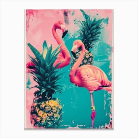 Retro Flamingo & Pineapple Polaroid Inspired 1 Canvas Print