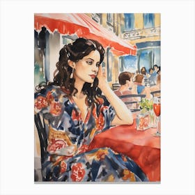 At A Cafe In Santander Spain 2 Watercolour Canvas Print