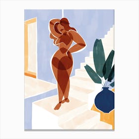 Illustration Of A Woman On Stairs Canvas Print