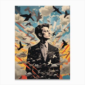 Man With Birds In The Sky Canvas Print