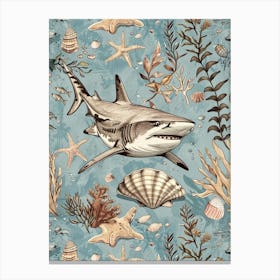 Pastel Blue Bull Shark Watercolour Seascape Pattern 1 Canvas Print