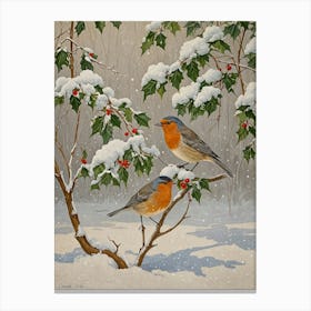 Robins In The Snow Canvas Print