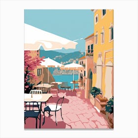 Taormina, Italy, Flat Pastels Tones Illustration 1 Canvas Print