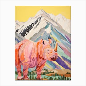 Colourful Patchwork Rhino With Mountain In The Background 1 Canvas Print