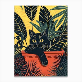 Cute Black Cat in a Plant Pot 8 Canvas Print