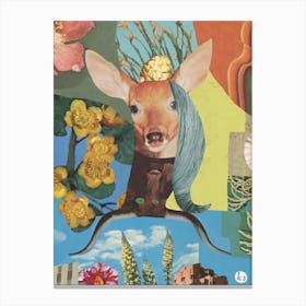 Deer Bull Flower Collage Canvas Print