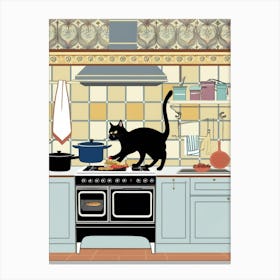 Black Cat In The Kitchen Canvas Print