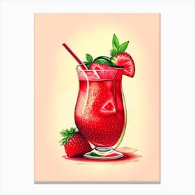 Strawberry Caipirinha, Cocktail, Drink Retro Drawing 2 Canvas Print