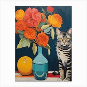Camellia Flower Vase And A Cat, A Painting In The Style Of Matisse 3 Canvas Print
