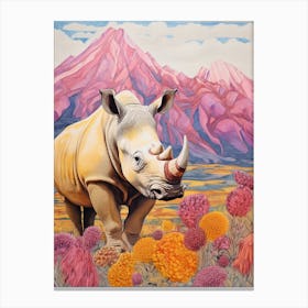 Rhino With Flowers & Plants 9 Canvas Print