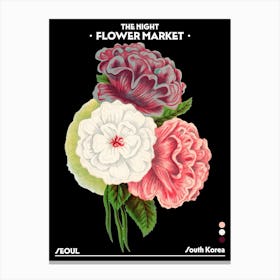 Flower Market Night Seoul South Korea Vintage Botanical Canvas Print