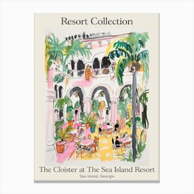 Poster Of The Cloister At The Sea Island Resort Collection   Sea Island, Georgia   Resort Collection Storybook Illustration 3 Canvas Print