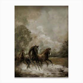 Horses Running In The Water Canvas Print