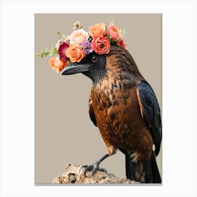 Crow With Flower Crown 2 Canvas Print