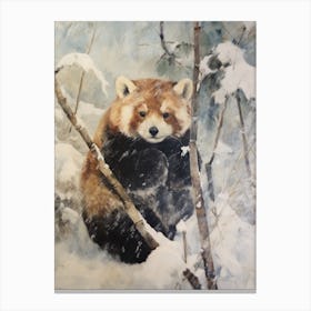 Vintage Winter Animal Painting Red Panda 1 Canvas Print