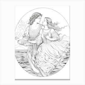 Line Art Inspired By The Birth Of Venus 9 Canvas Print