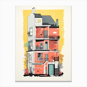 A House In Montreal, Abstract Risograph Style 1 Canvas Print