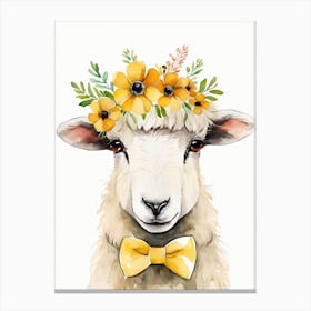 Baby Blacknose Sheep Flower Crown Bowties Animal Nursery Wall Art Print (12) Canvas Print