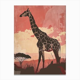 Giraffe In The Sunset Red Tones 1 Canvas Print