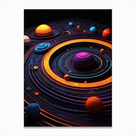 Default Neon Black Light Sgraffito Solar System 3d Illustratio 3 (5) Canvas Print