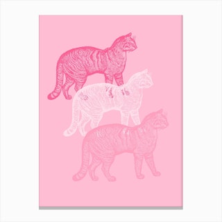 Retro Pink Cat Art Canvas Print