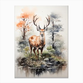 A Deer, Japanese Brush Painting, Ukiyo E, Minimal 2 Canvas Print