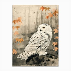 Snowy Owl Japanese Painting 3 Canvas Print