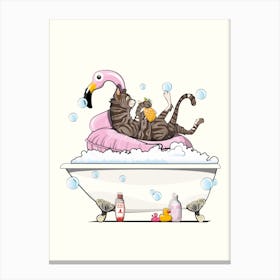 Cat Relaxing On Flamingo Canvas Print