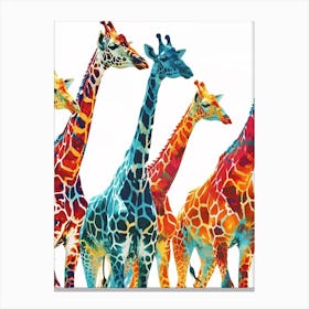 Herd Of Giraffes Orange & Blue Watercolour Canvas Print
