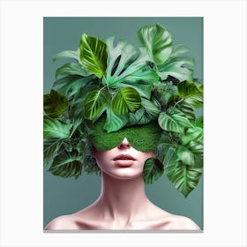 Green Leaves On Her Head plant lover Canvas Print