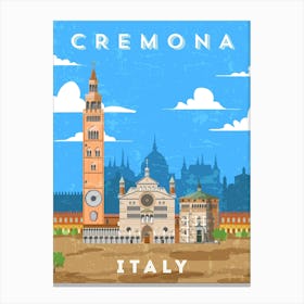 Cremona, Italy — Retro travel minimalist art poster Canvas Print