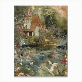 Collage Fairy Village Pond Monet Scrapbook 5 Canvas Print