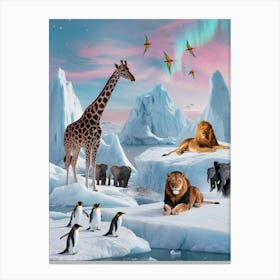 Abstract Horizons: The Frozen Frontier Giraffes And Penguins In The Ice Canvas Print