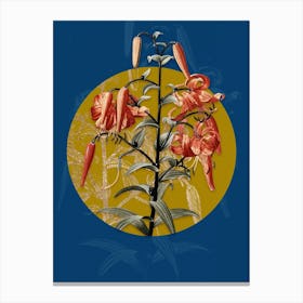 Vintage Botanical Tiger Lily on Circle Yellow on Blue Canvas Print