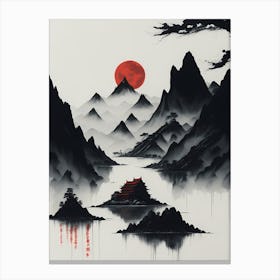 Chinese Landscape Mountains Ink Painting (21) Canvas Print