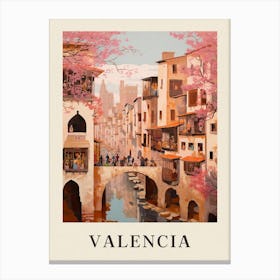 Valencia Spain 7 Vintage Pink Travel Illustration Poster Canvas Print