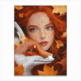 Autumn Girl With Fox Canvas Print