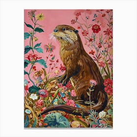 Floral Animal Painting Otter 2 Canvas Print
