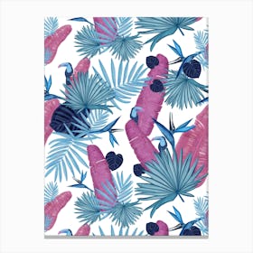 Pink Blue Palm Toucan Canvas Print