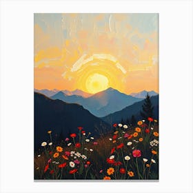 Sunset With Wildflowers Canvas Print