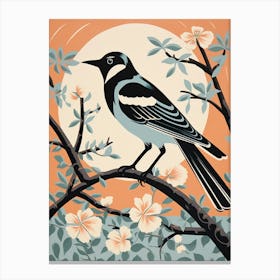 Vintage Bird Linocut Magpie 5 Canvas Print