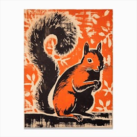 Squirrel, Woodblock Animal Drawing 3 Canvas Print