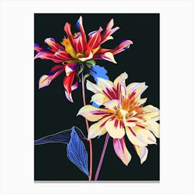 Neon Flowers On Black Dahlia 1 Canvas Print
