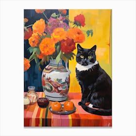 Marigold Flower Vase And A Cat, A Painting In The Style Of Matisse 4 Canvas Print