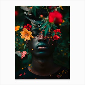 Black Man With Flowers On His Face Canvas Print